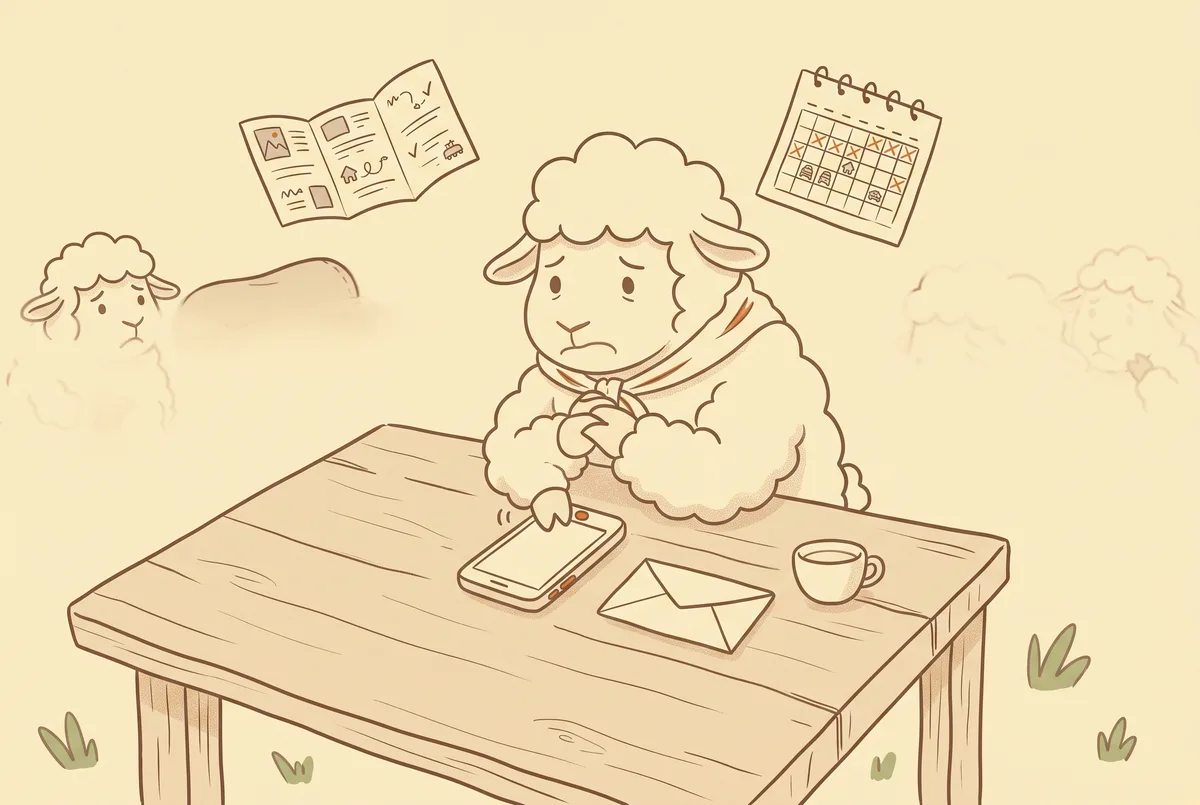 返事の来ない相手をやきもきしながら待つ羊